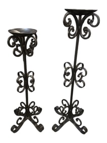 Pair of Tall Wrought Iron Curley Floor Candle Sticks
