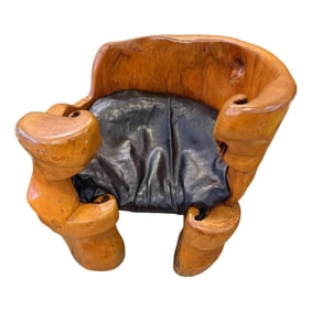 1977 Mid Century Rustic Continental Carved Wooden Chair by Watkins