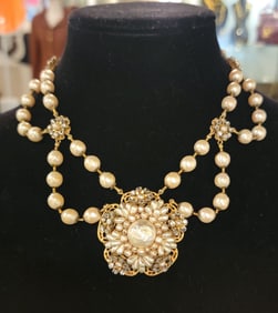 Original Vintage Rare Miriam Haskell Pearl Crystal Necklace
