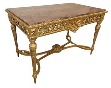 19thc French Hand Carved Marble Top Center Table