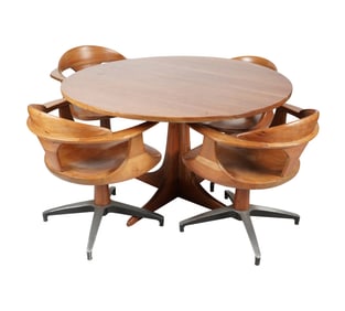 Mid Century Modern Heywood-Wakefield 1960’s Dining Set With 4 Swivel Chairs