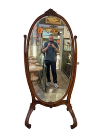 Antique French Hand Carved Cheval Beveled Mirror