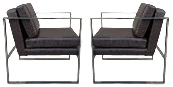 Pair of Faux Crocodile Milo Baughman Style Chairs