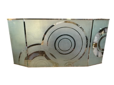 80s Italian Three Panel Adjustable Chrome Edged Glass Fireplace