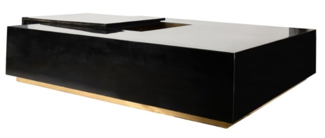 Luxury Italian Goat Skin, Brass Extendable Coffee Table W/ Storage