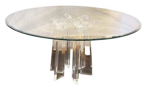 Mid Century Glass and Lucite Pedestal Table