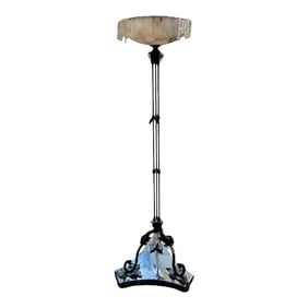 1920s Art Nouveau Iron, Glass and Marble Floor Lamp