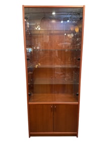 Mid Century Danish Teak Bookcase Display Cabinet With Light