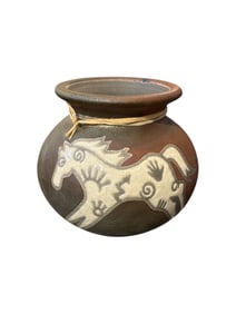 Jeremy Diller Raku Studio Art Pottery Small Vase Running Horse