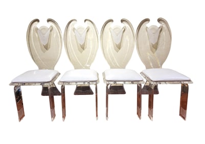 1970s Set of 4 Lucite Ice Carved Dining Chairs