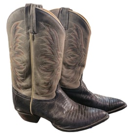 Pair of Leather Snake Print Boots