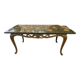 1960s Mid- Century Regency Inlay Butter Fly& Leaf Marble Coffee Table