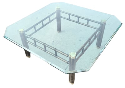 Italian 80s Brass and Tinted Beveled Glass Coffee Table