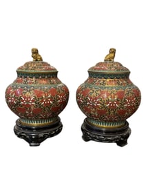 Pair of 20Th Century Japanese Cloisonné Lidded Jar