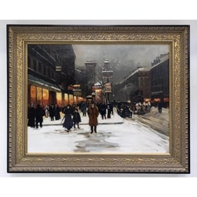 Signed Edouard Leon Cortes Oil Painting on Canvas With Ornate Gilt Frame
