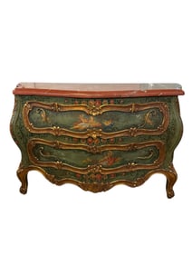 Late 19th Century Venetian Painted Rococo Style Marble Top Commode