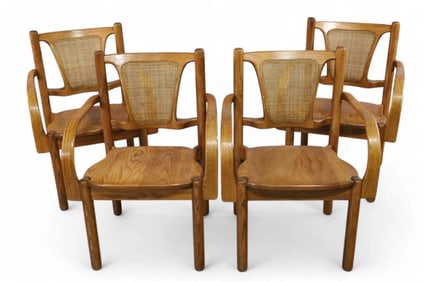 Set Of 4 Mid Century Modern Brentwood Oak Dining Chairs