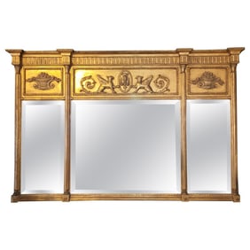 Italian Neo Classical Giltwood Three Panel Mantle Mirror