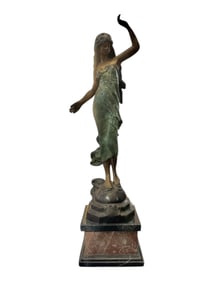 1940s Bronze Lady Statue With Marble Stand