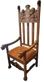 19thc English Hand Carved Wooden Kings Chair