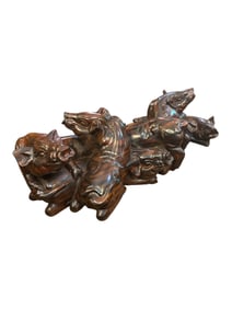 Mid Century Chinese Ironwood Hand Carved Pig Statue