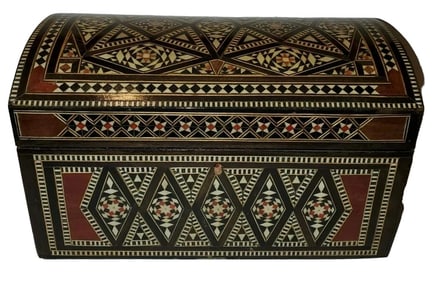 Moroccan Inlay Jewelry Box W/Suede Interior