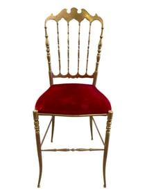 Italian Brass Chiavari Chair With Red Velvet Cushion
