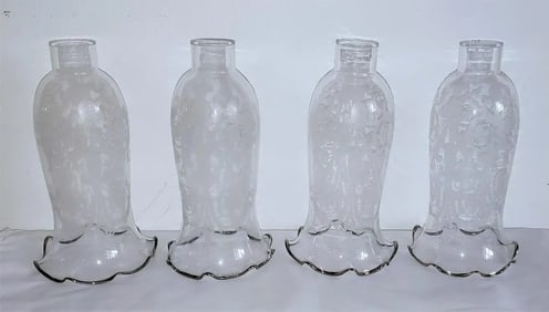 4 Crystal Etched Chandelier Shades w/Platinum