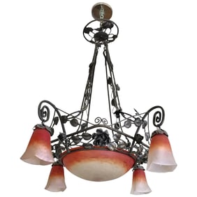 Muller Freres Art Deco Wrought Iron and Glass