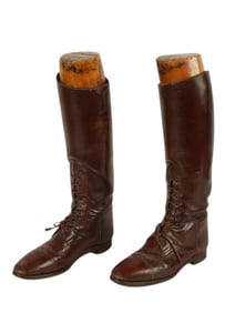 Antique Mens English Leather Riding Boots With Chestnut Wood Inserts