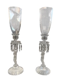 Pair of Baccarat Clear and Frosted Glass Enfant Lusters/Candlesticks