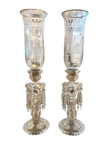 Pair of Stunning Antique Baccarat Luster Candlesticks With Gilt Highlights