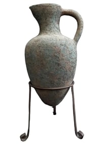 Elongated TERRACOTTA VASE ON METAL STAND