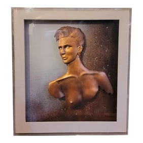 80s Framed Metal Sculpture Of Nude Woman