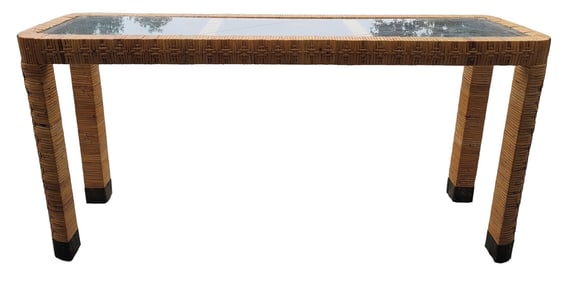 Ratan Table with Glass Top