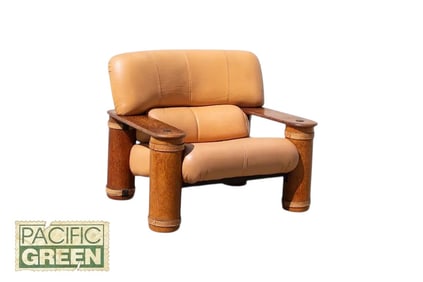 1990s Vintage Leather and Palmwood Occasional Chair by Pacific Green