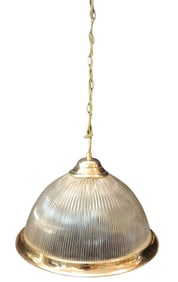 Mid Century Brass and Glass Boat Pendant Lamp