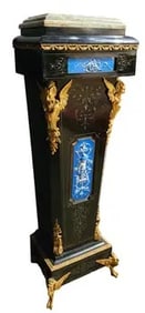 Antique Pedestal Stand With Porcelain Cherubs and Bronze Accents