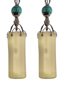 Pair of 1980s Brutalist Hand Blowed Glass Metal Chandelier