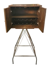 Industrial Bar Cabinet on Metal Stand
