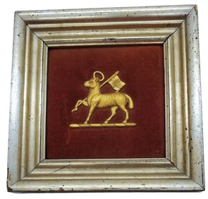 Gold plated Bronze with velvet backing in custom wooden