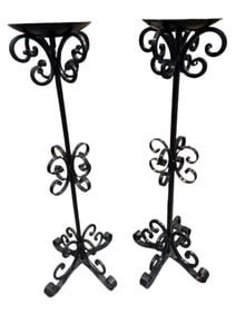 Pair of Tall Wrought Iron Curley Floor Candle Sticks
