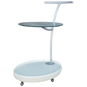 1970s Italian White Cart With Round Glass