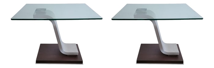 Vintage Wood And Chrome Side Tables, Pair