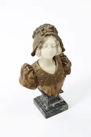 AFFORTUNATO GORY Italian Signed Marble Bust of A Lady