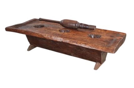 A Naga Hardwood Grinding Table With Pestle