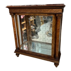 Mid 20th Century Vintage English Edged Sliding Glass Marble Top Cabinet