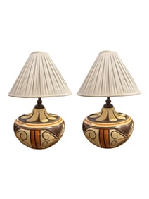 Pair of Hand Painted Native American Navajo Lamps