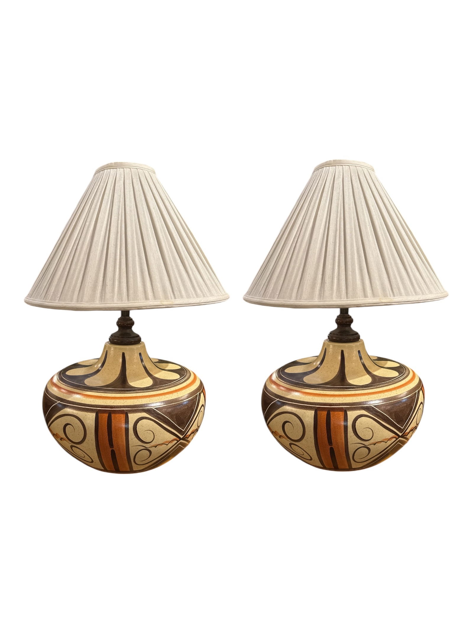 Pair of Hand Painted Native American Navajo Lamps (1 of 4)