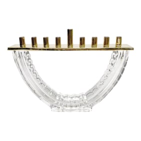 Late 20th Century Waterford Menorah Crystal Glass and Polished Brass Hanukkah Judaica